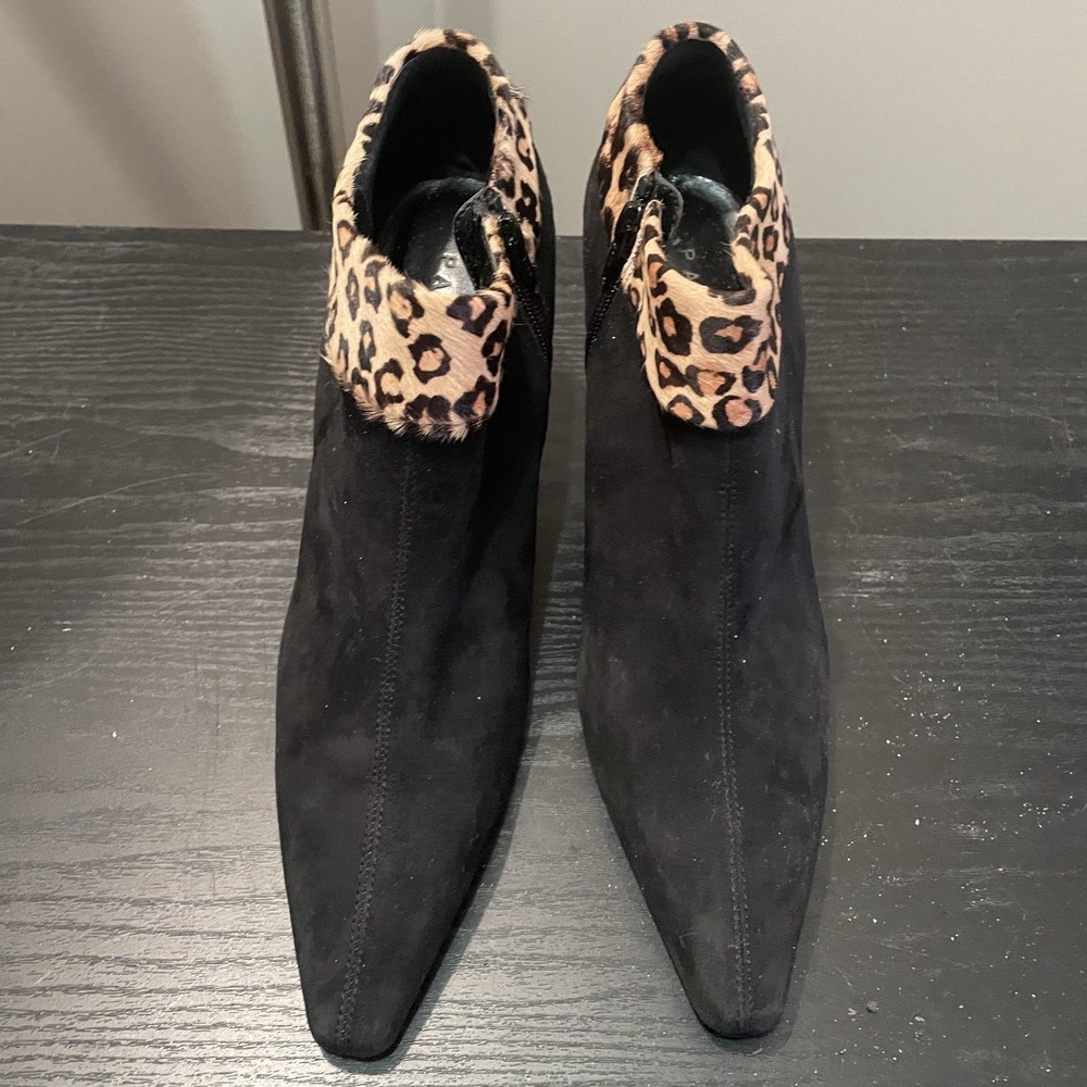 Parade women's animal print leather boot heel 9.5 black